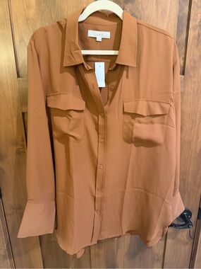 LOFT Burnt Orange Utility Button-Up